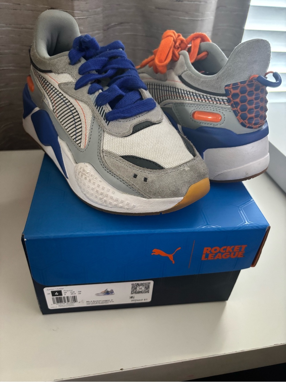 Puma Kids Gray Sneakers with Blue & Orange Accents